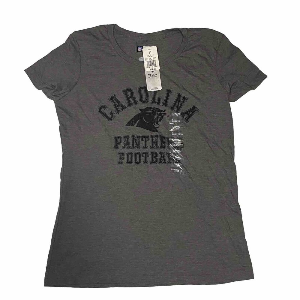 Carolina Panthers Womans Heather Gray Size Large Tshirt Short Sleeve Soft Cotton